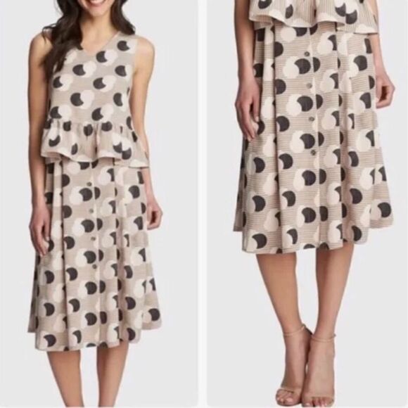 1. State Polka Dot Button Down Pleated Midi Skirt - Picture 1 of 9